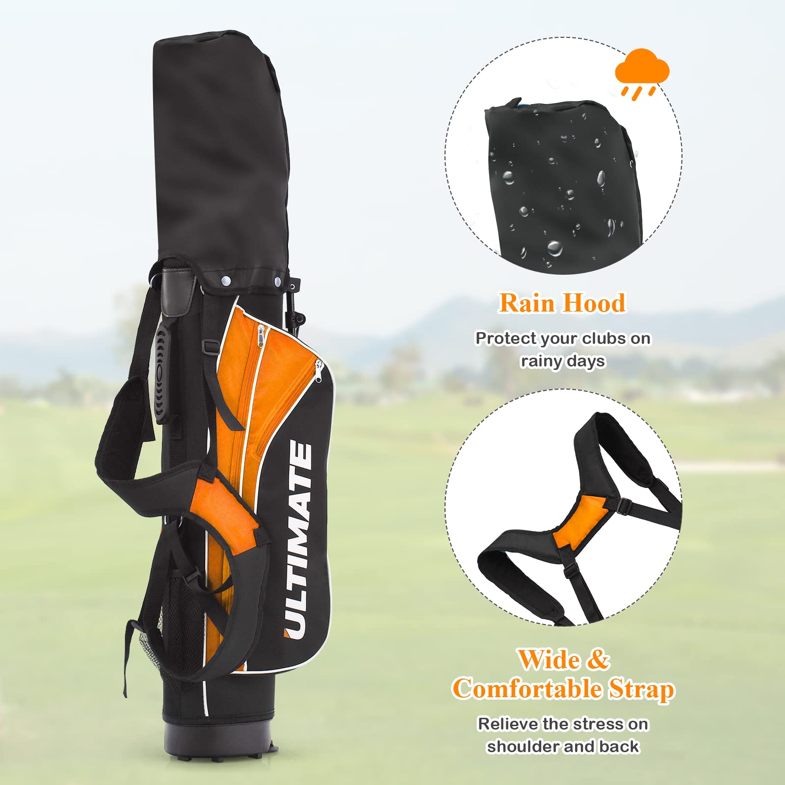 Tangkula Junior Complete Golf Club Set for Children Right Hand, Includes 3# Fairway Wood, 7# & 9# Irons, Putter, Head Cover & Rain Hood, Golf Stand Bag, Perfect for Children, Kids
