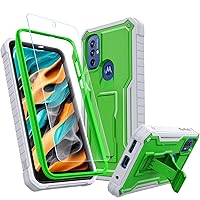 for Moto G Play 2023 Case, Dual Layer Shockproof Heavy Duty Case for Motorola G Play 2023 Phone with Screen Protector, Built-in Kickstand (Green)