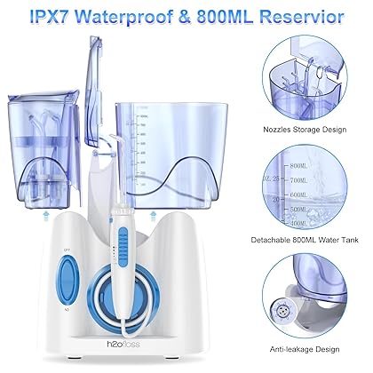 H2ofloss® Dental Water Flosser for Teeth Cleaning with 13 Multifunctional Tips&800ml Capacity, Professional Countertop Oral Irrigator Quiet Design(HF-9)