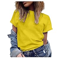 Womens Basic T-Shirts Crew Neck Short Sleeve Crop Tops Cute Summer Tops Solid Color Tees Y2k Clothing 2024