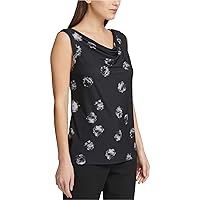 DKNY Womens Cowl Neck Sleeveless Blouse Top, Black, X-Large