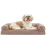 Furhaven Orthopedic Dog Bed for Medium/Small Dogs w/ Removable Bolsters & Washable Cover, For Dogs Up to 35 lbs - Plush & Suede Sofa - Almondine, Medium