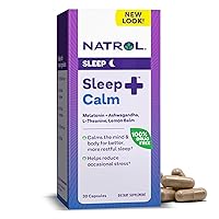 Sleep+ Calm Melatonin 6mg With Ashwagandha, L-Theanine and Lemon Balm, Dietary Supplement for Restful Sleep and Calm the Mind, 30 Capsules, 30 Day Supply
