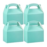 Restaurantware Bio Tek 4 x 2.5 x 2.5 Inch Gable Boxes For Party Favors 25 Durable Gift Treat Boxes - Built-In Handle Disposable Turquoise Paper Barn Boxes For Parties
