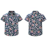 YiZYiF Big Boy's Button Down Hawaiian Shirts Short Sleeve Aloha Dress Tops Floral Print T-Shirt for Kids 5-12T