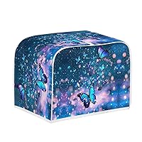 Blue Sparkling Butterfly Print Toaster Cover Waterproof Toaster Cover for Standard Bread Maker Cover Kitchen Small Appliance Protector Cover for 4 Slice