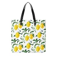 Watercolor Lemon Tree Branches PU Leather Tote Bag Top Handle Satchel Handbags Shoulder Bags for Women Men