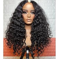 Glueless V Part Curly Human Hair Wigs Peruvian Remy Upgrade U Part Wig No Glue No Leave Out Wavy V Shape Wig For Women-18inch 200 Density