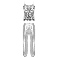 CHICTRY Kids Girls' 2 Piece Tracksuit Set Metallic Tank Tops with Athletic Leggings Workout Sports Dance Outfits