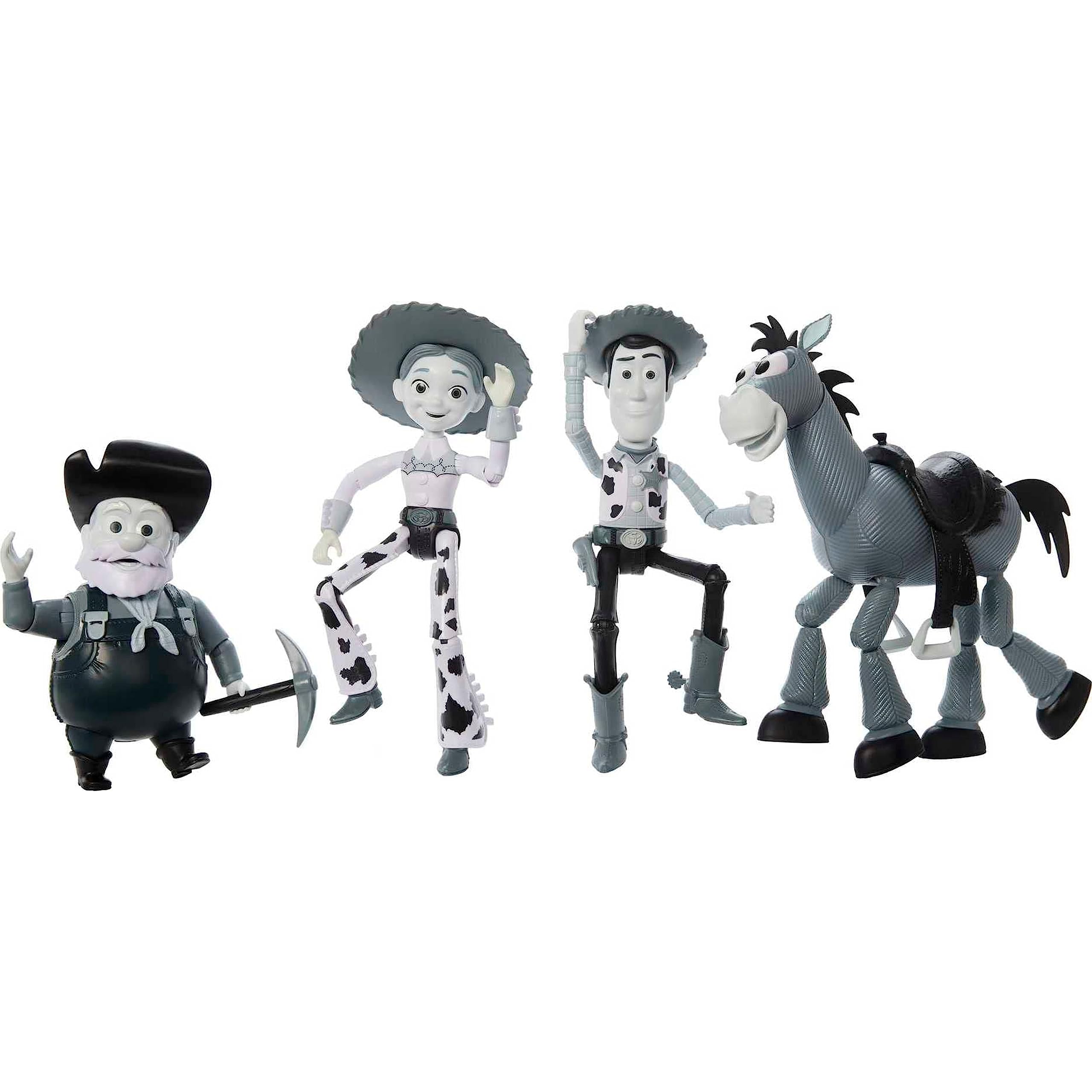 Disney and Pixar Toy Story Set of 4 Action Figures with Mon0Chromatic Woody, Jessie, Bullseye & Stinky Pete, Woody's Roundup, 7-in Scale (Amazon Exclusive)