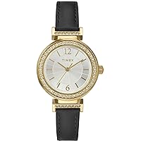 Timex Women's Dress 31mm Watch - Black Strap Silver-Tone Dial Gold-Tone Case