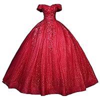 Women's Sparkly Tulle Off Shoulder Quinceanera Dresses Appliques Long Prom Dress Sweet 16 Ball Gown
