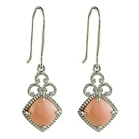 Pink Opal Natural Gemstone Cushion Shape Drop Dangle Anniversary Earrings 925 Sterling Silver Jewelry