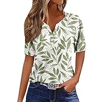Short Sleeve Shirts for Women Summer Tops 2024 Blouses Dressy Casual Tee Print Button V- Neck T Shirt Tops