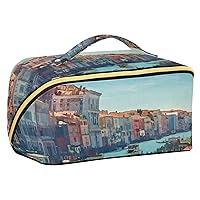 ALAZA Vintage Italy View Makeup Bag Travel Cosmetic Bag Portable Zipper Cosmetic Pouch with Handle and Divider for Women Collage Dorm Business Trip