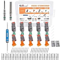 JRready 20 Pairs Deutsch Connector Termial kit Size 16,2 Pin Connector Kits with 16 Solid Contacts(14-20AWG),ST6328-2 DT Series Waterproof Connector 2 Pin 5 Set and Deutsch Pin Removal Tool DRK-RT1B