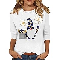 Summer Yom Ha'atzmaut Flag Day 3/4 Sleeve Tops for Women USA Printed T Shirt 2024 Trendy 4th of July Shirts