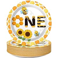 48 Pcs Bee 1st Birthday Party Paper Plates First Bee Day Party Disposable Tableware Decorations Supplies for Bee Birthday Baby Shower Decor