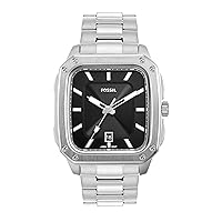Fossil Inscription Men's Watch with Square Case and Stainless Steel, Silicone or Leather Band