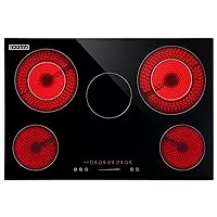 Empava 30 inch Electric Cooktop Built in Radiant Ceramic Stove 5 Burners Including Dual Element and Warm Zone, 7200W, 220-240V Hard Wire, No Plug, ETL Certified, Black