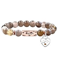 Uloveido Natural Stone 8MM Beads Bracelet with Faith Mustard Seed Charms Inspirational Courage Bracelets for Women Men