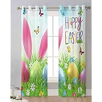 Happy Easter Sheer Curtains 84 Inch Length 2 Panels Set, Grommet Kitchen Curtains Sheer Window Curtain for Living Room Bedroom Light & Airy Privacy Drapes Cute Rabbit Ear Spring Grass Butterflies Eggs
