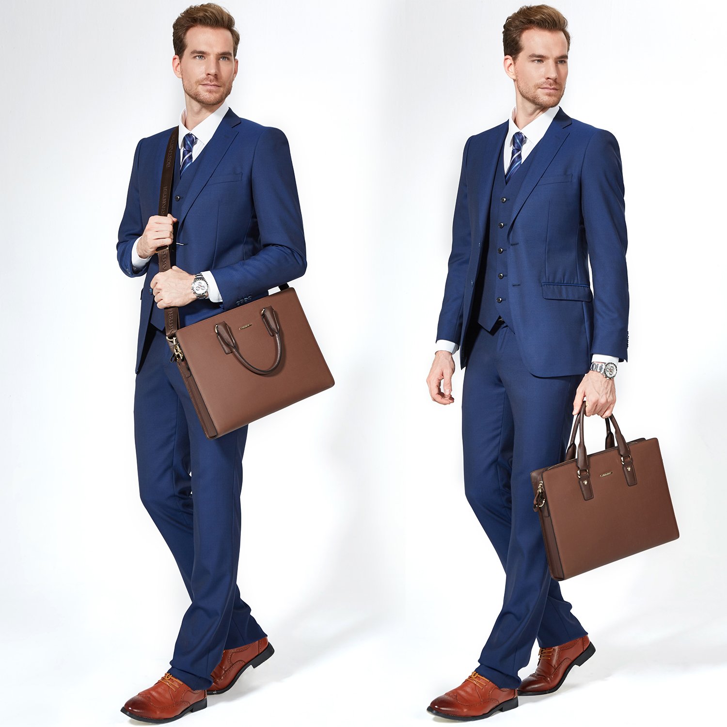 BOSTANTEN Leather Lawyers Briefcase Shoulder Laptop Business Slim Bags for Men & Women Coffee