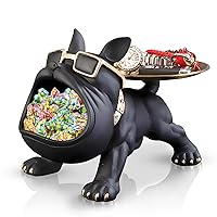 Resin French Bulldog Tray Statue, Bulldog Candy Dish Key Holder Bowl, French Bulldog Gifts Accessories, Statues For Office Desk Home Decor Figurines Entryway Table Decor (Black)