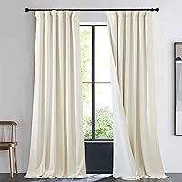 NICETOWN Ivory Whit Room Darkening Living Room Velvet Curtain 96 inches Long, 1 Panel Pinch Pleated Drape Thick Thermal Window Treatments Cold Noise Reducing Drape for Bedroom, W48 x L96 Inch