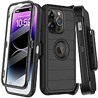 for iPhone 14 Pro Case with Belt Clip Holster,Built-in Screen Protector,Heavy Duty Shockproof Drop Protection Military Grade Rugged Durable Phone Cover with Kickstand for Apple 14 Pro 6.1(Black)
