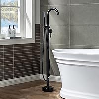 WOODBRIDGE Freestanding Tub Filler Bathtub Floor Mount Brass Bathroom Faucets with Hand Shower, F-0006 Matte Black