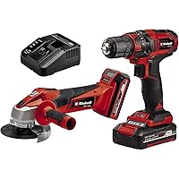 Einhell Power X-Change 18V Cordless Impact Drill And Cordless Angle Grinder With 2 x Batteries And Charger - Classic Power Tool Set - Battery Powered Twin Pack Combi Drill And Angle Grinder