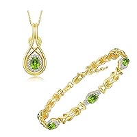 RYLOS Women's Yellow Gold Plated Silver Love Knot Set: Tennis Bracelet & Pendant Necklace. Gemstone & Diamonds, 7