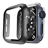 2 Pack Hard Case Designed for Apple Watch SE/Series 6/5/4 40mm with 9H Tempered Glass Screen Protector, [Touch Sensitive] [Full Coverage] Slim Bumper Protective Cover, Black+Clear