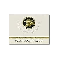 Castor High School (Castor, LA) Graduation Announcements, Presidential style, Basic package of 25 Cap & Diploma Seal. Black & Gold.