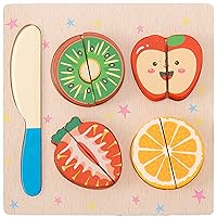 Wooden Cutting Puzzles for Kids Ages 1-5 Years Old, Wooden Peg Fruit Toddler Puzzles, Learning Toys Educational Gift for Girls and Boys