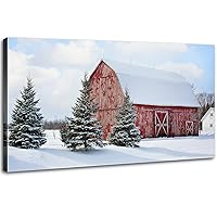 Country Barn Picture Farmhouse Wall Art Rustic Old Barn Wall Decor, Nature Wilderness Painting Art 30x60, Red Barn Landscape Photography Canvas Framed Artwork for Living Room Bedroom Home Decoration