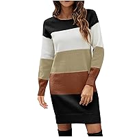 Color Matching Sweater Dress for Women Sexy Trendy Bodycon Knit Mini Dresses Long Sleeve Ribbed Knitted Dresses