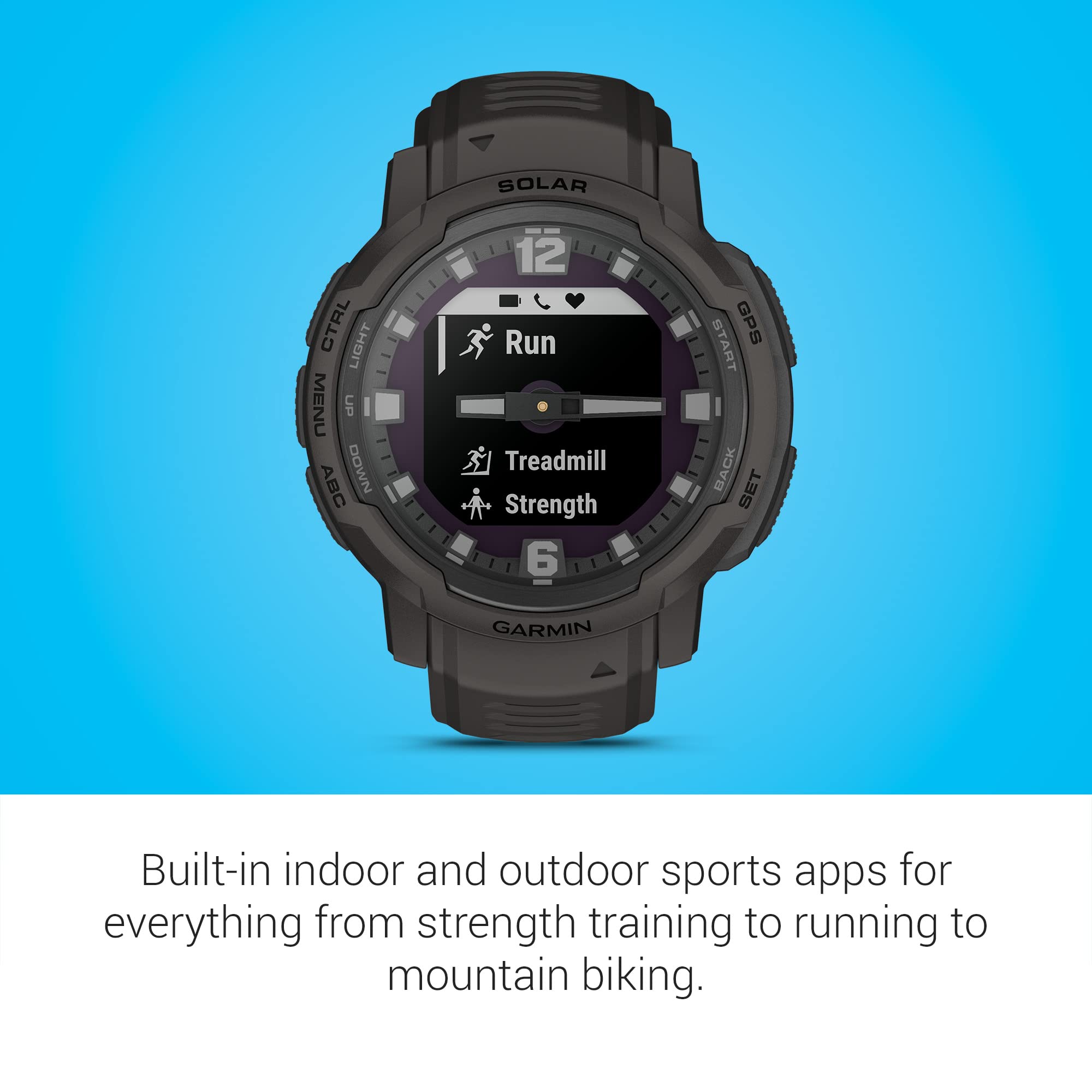 Garmin Instinct Crossover Solar, Rugged Hybrid Smartwatch with Solar Charging Capabilities, Analog Hands and Digital Display, Graphite