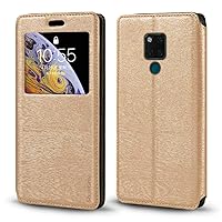 Huawei Mate 20 X Case, Wood Grain Leather Case with Card Holder and Window, Magnetic Flip Cover for Huawei Mate 20 X 5G Gold