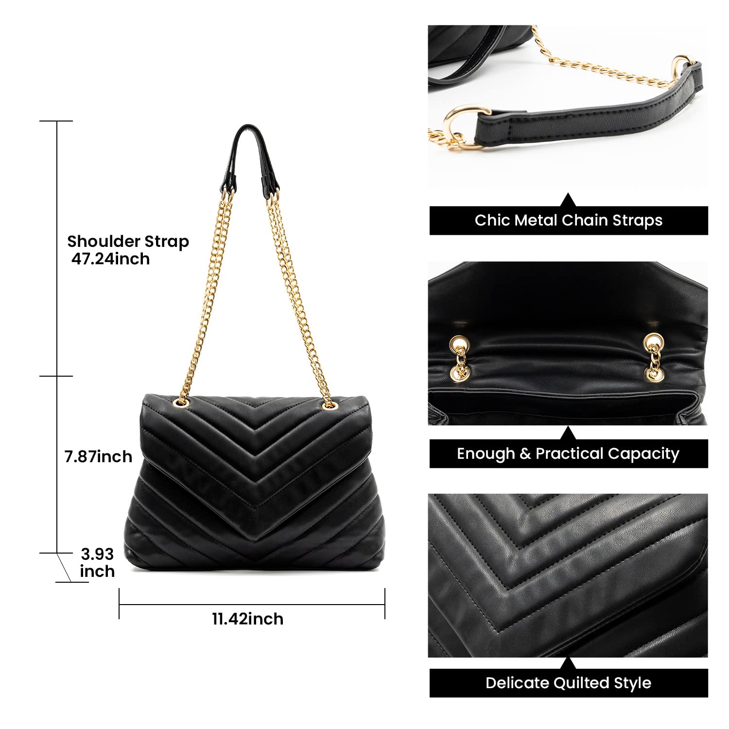 Small Shoulder Bag Chain Purse For Women Quilted Chain Purse Modern Stylish  Rhomboid Chain Shoulder Bag With Chain Strap For Outdoor Office Black L |  Walmart Canada