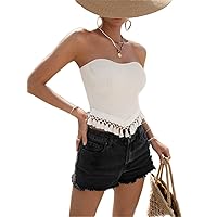 Womens Summer Tops Sexy Casual T Shirts for Women Tassel Trim Bandeau Knit Top