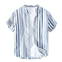Men's Casual Linen Short-Sleeved Striped Shirt