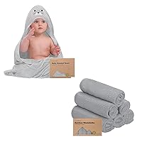 KeaBabies Baby Hooded Towel and 6-Pack Organic Baby Washcloths - Bamboo Viscose Baby Towel - Soft Bamboo Viscose Washcloth - Infant Towels - Baby Wash Cloths - Large Bamboo Viscose Hooded Towel