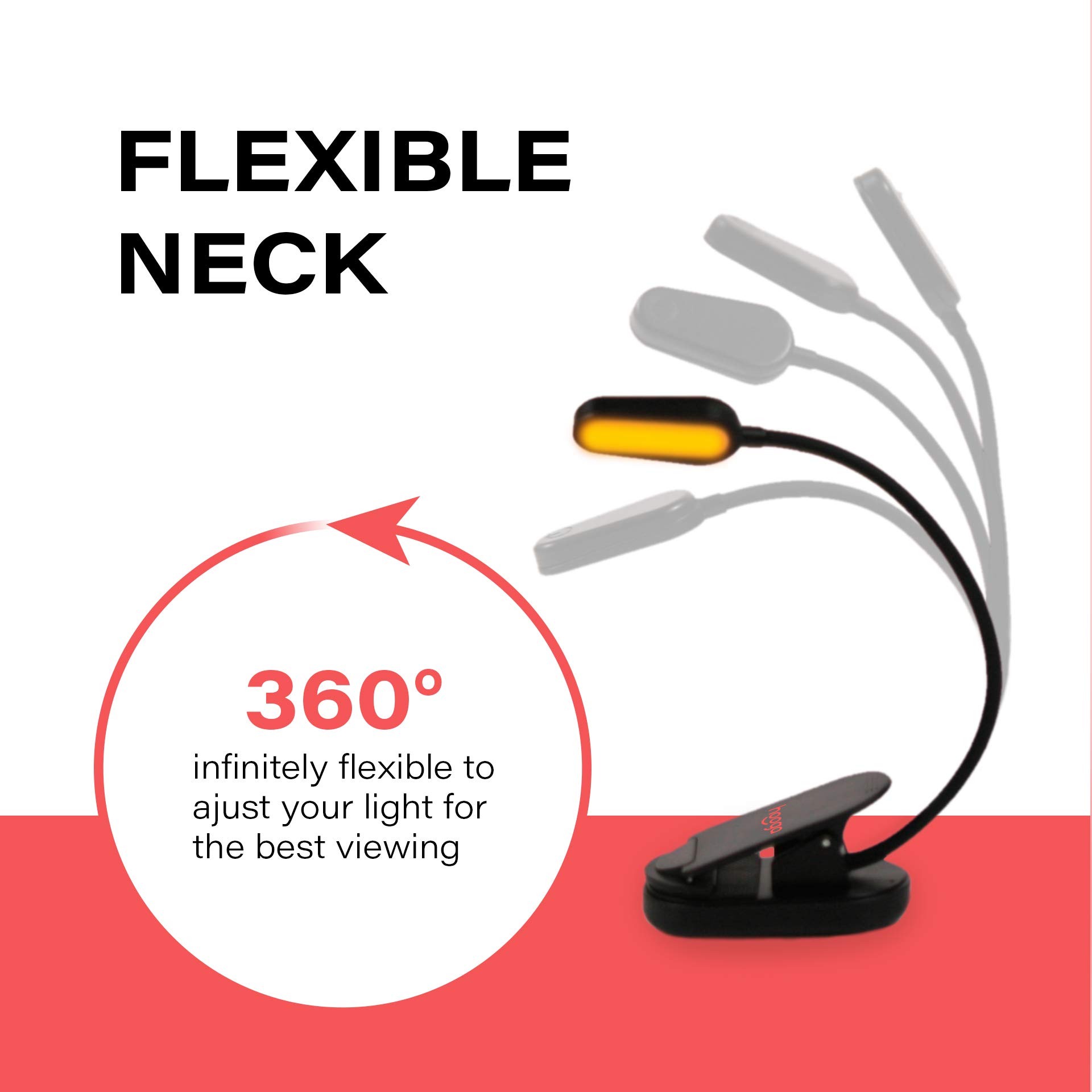 hooga Book Light, Rechargeable Clip On Blue Blocking Amber LED Light for Reading in Bed. 1600K Color. Eye Care Light for Strain-Free, Healthy Eyes. Gift for Students, Kids, Travel, Nursing, Studying.