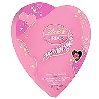 Lindt LINDOR Valentine's Strawberries and Cream White Chocolate Candy Truffles Heart, White Chocolate Candy with Strawberries and Cream White Truffle Filling, 5.5 oz.