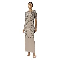 Adrianna Papell Women's Beaded Elbow Sleeve Gown Plus Size