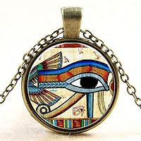Hip Hop Egyptian Eye of Heru Ankh Cross Pendant 36" Wooden Bead Necklace RC2034 