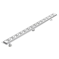 48 Inch T304 Stainless Steel Linear Shower Drain with Grate Insert, 2-inch Leveling Feet and Hair Strainer, Brushed Finished Rectangular Floor Drain for Kitchen, Bathroom, Garage and Basement