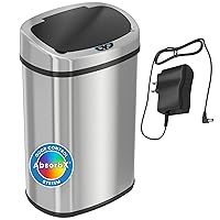 13 Gallon Battery-Free Automatic Sensor Kitchen Trash Can with Odor Control System and AC Power Adapter, Touchless Stainless Steel Garbage Bin, Black